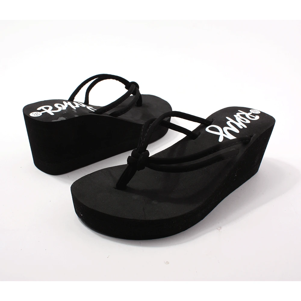 black high wedge flip flops