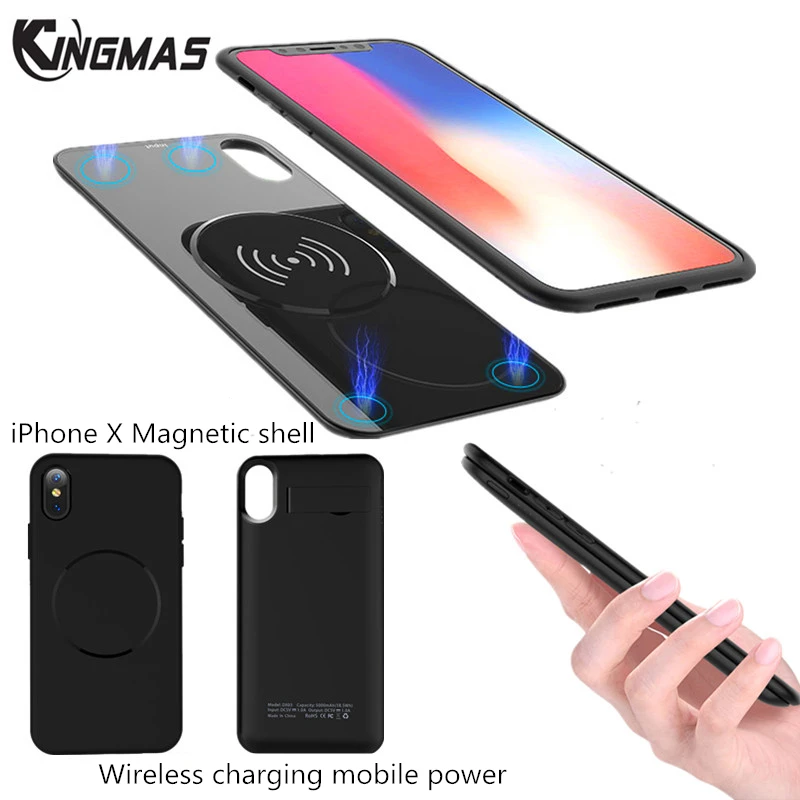 

Kingmas Wireless charger Power Bank For iPhone X 5000MAh External Backup Battery Charging Case For iPhone X Samsung S8 S9 Plus