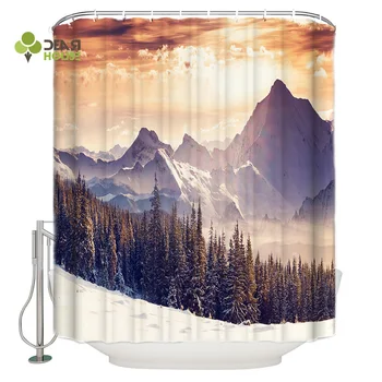 

DEARHOUSE Shower Curtain Nature Landscape Swiss Christmas Woods Snow Shower Curtain Bathroom Curtain Home Decoration