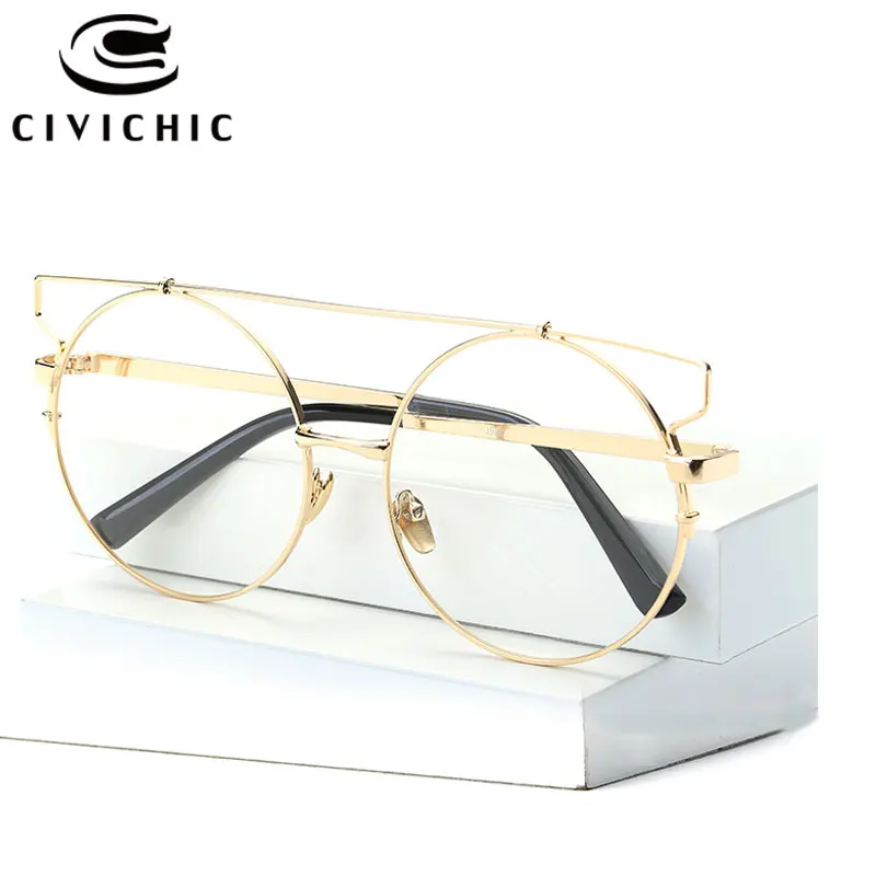 

CIVICHIC Personalized Round Plain Glasses Female Optical Frame Clear Lens Eyewear Classic Brand Design HD Oculos Metal Legs E287