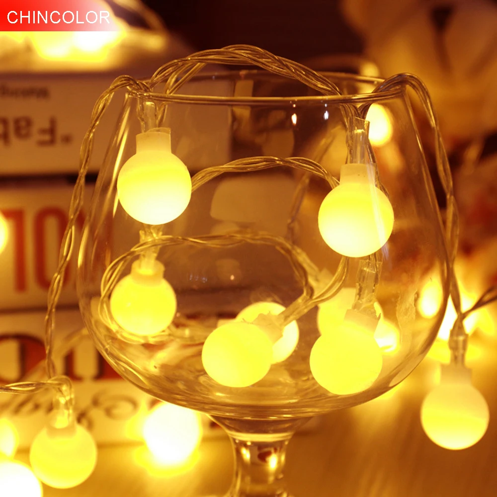 White balls Holiday lights 1-2m 10-20leds Led Light string Battery Operated Xmas christmas wedding valentine Day fairy decor F White balls Holiday lights 1-2m 10-20leds Led Light string Battery Operated Xmas christmas wedding valentine Day fairy decor F
