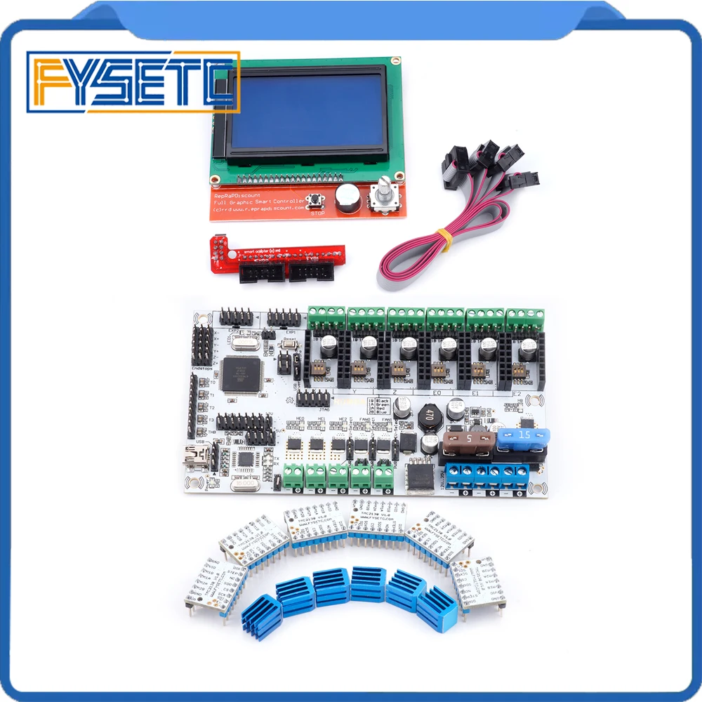 

Rumba+ Board Support 3pcs Extruder Rumba Plus Motherboard + 12864 LCD Control Display + 6pcs TMC2130 V1.0 Stepper Motor Driver