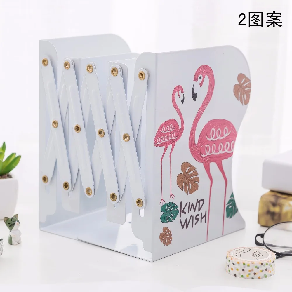 Desktop ajustável metal flamingo bookends não-skid expansão