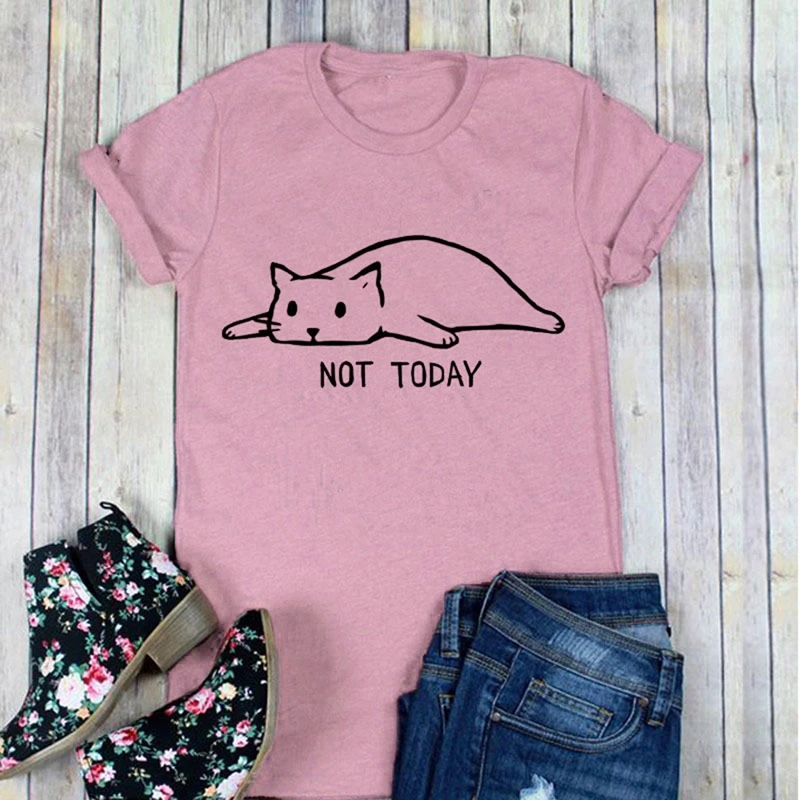 Женская футболка с принтом hengsong NOT TODAY Повседневная Свободная Kawaii коротким