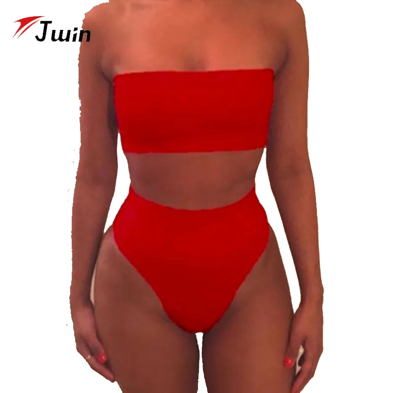 

High Waist Bikini Women Bathing Suit High Leg Bandeau Bikini Set Swimwear Female Two Pieces Swimsuit Biquini Thong Bikini