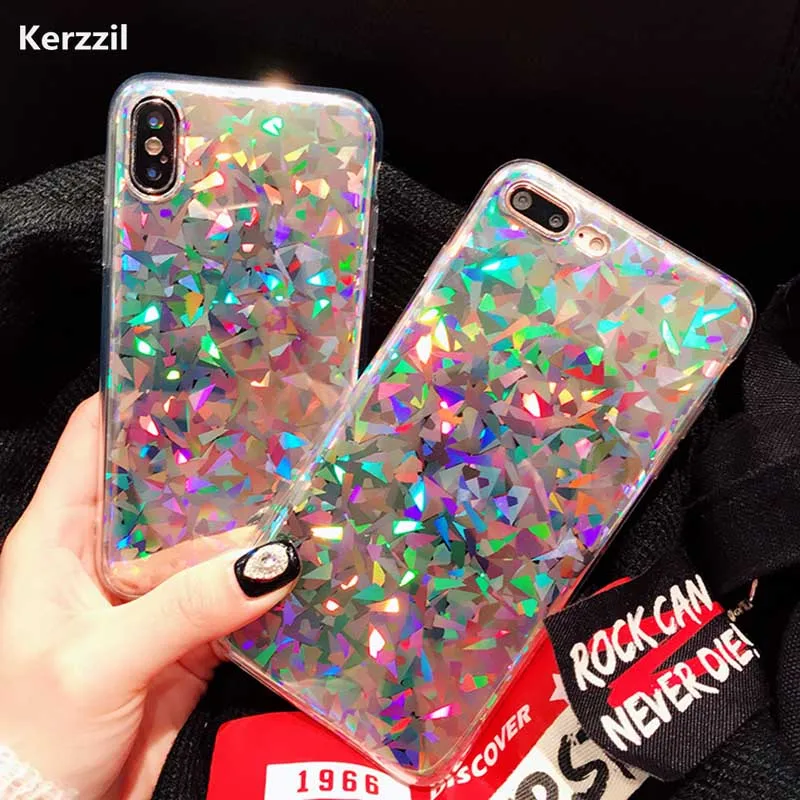 Kerzzil роскошный Радужный блестящий чехол для телефона iPhone 8 X Cool Laser красочные