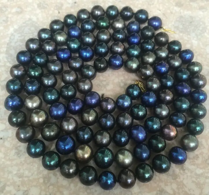 

stunning AAA10-11MM TAHITIAN BLACK GREEN MULTICOLOR PEARL NECKLACE 40INCH