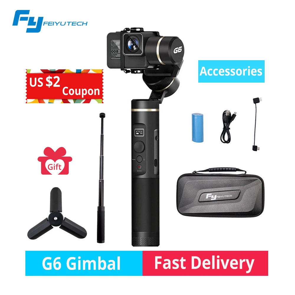 Цена В наличии Feiyu G6 gimbal Водонепроницаемый bluetooth экшн камеры Gimbal для Gopro Hero6 5 RX0 Сяо Yi PK гладкой Q гладкой 4 Vimble 2