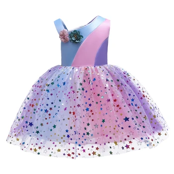 

New Flower Girls Dresses For Wedding Party Princess Star Rainbow Dress 2019 Tule Children Evening Clothing Cute Kids Prom Gowns