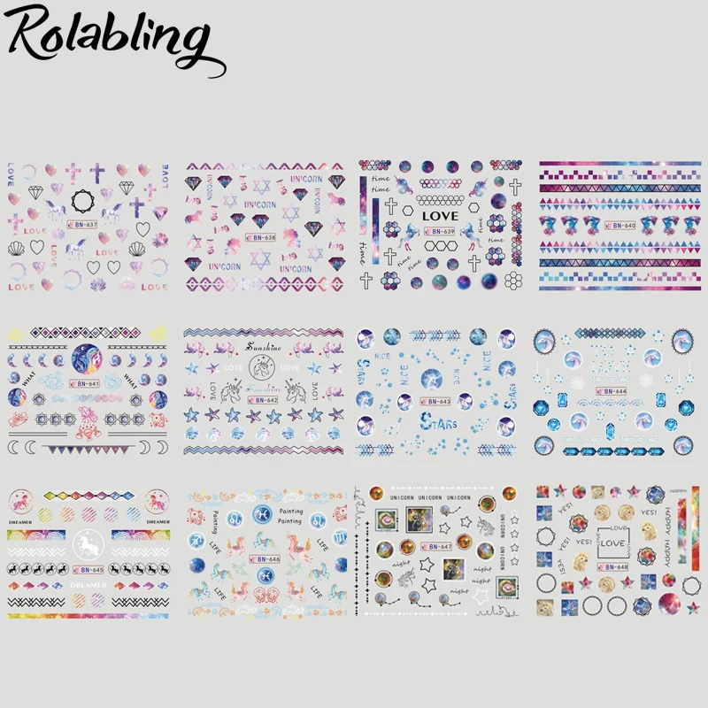 

12 Designs Water Nail Sticker Unicorn Pattern Tips Decoration Full Cover Nail Art Water Decals For Women Nail Stickers Set