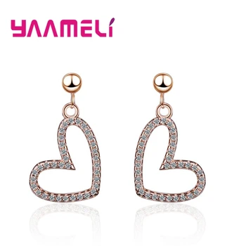 

Big Sale Women Sweet Cute Heart Pendant Earrings 925 Sterling Silver Shinning Cubic Zirconia Party Jewelry For Girls