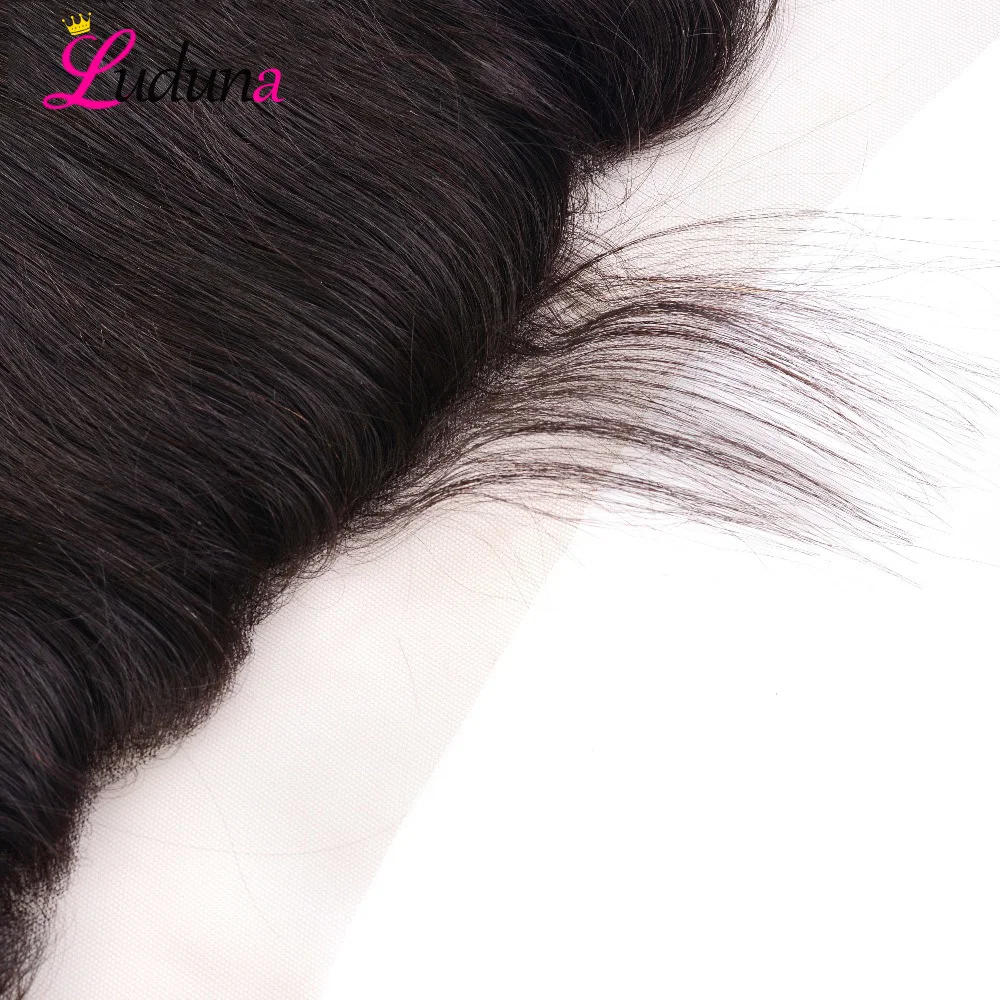 Luduna перуанские прямые фронтальные швейцарские Кружева Фронтальная застежка 13x4 уха до уха с волосами младенца 100% Remy человеческие волосы