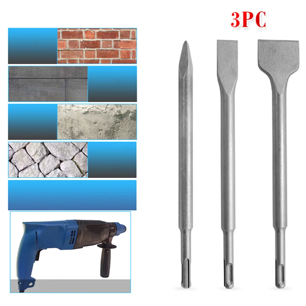 3pcs Hammer Chisel Bit Set for Electric Demolition Hammer Concrete Breaker Flat Groove Bit Hammer Drill
