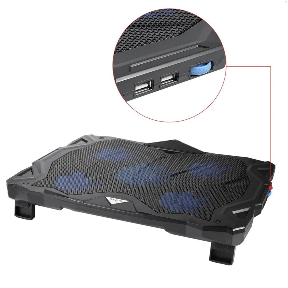

Portable Ultra-thin Long Life Angle Adjustment High Airflow LED Light USB Powered 5 Fan Chill Mat Laptop Cooling Pad