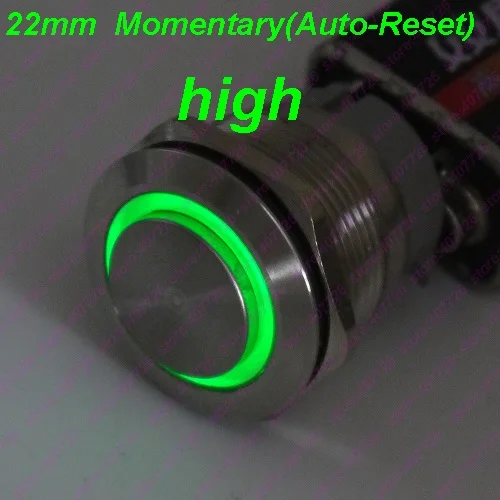 1 шт. 16 мм/19 мм/22 мм металлический кнопочный переключатель из нержавеющей стали с подсветкой кольцевой светодиодный 12 В/24 В мгновенное нажатие не фиксируется с Высокой Головкой MAX 10A