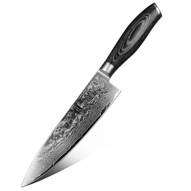 XINZUO 8 дюймов нож шеф-повара Gyuto нож японский VG10 Дамасские кухонные ножи из нержавеющей стали нож мясника Pakka с деревянной ручкой - Цвет: 8 in Chef Knife