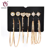 DANZE 6 пар/лот Кристалл Сердце Звезда Серьги Набор для женщин золотые круги заявление большой круг модные серьги ювелирные изделия