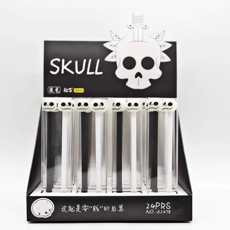 

2pcs/lot Creative Gel Pen 0.5mm Black Ink Luminous Skull Funny Material Escolar Pen caneta School & Office Writing Supply