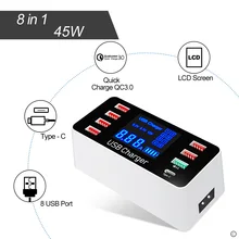Quick Charge 3.0 Smart USB Type C Charger desk Station 45W 5v 8 ports Fast Charging Phone Tablet USB Charger For iPhone Samsung 40 ports usb charger 300w 5v 60a smart charging station built in cooling fan fast charging for tablets laptop phone pad camera
