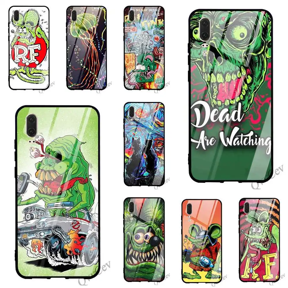 

Colorful Tales of the Rat Fink Glass Phone Cover for Huawei P20 Case 10 7A Y6 Y9 Honor 9 P10 Lite P Smart Mate 20 Pro Back
