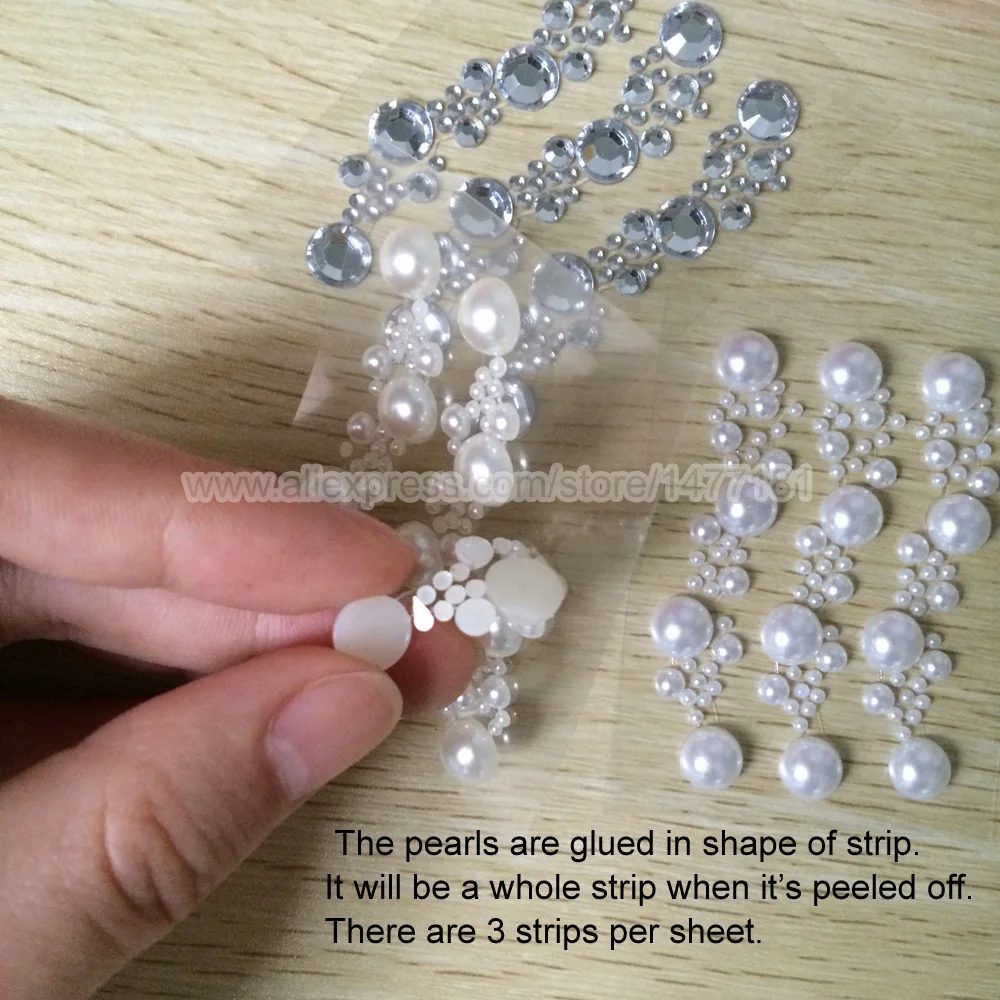 5 ST07 Rhinestone and Pearl strips sticker