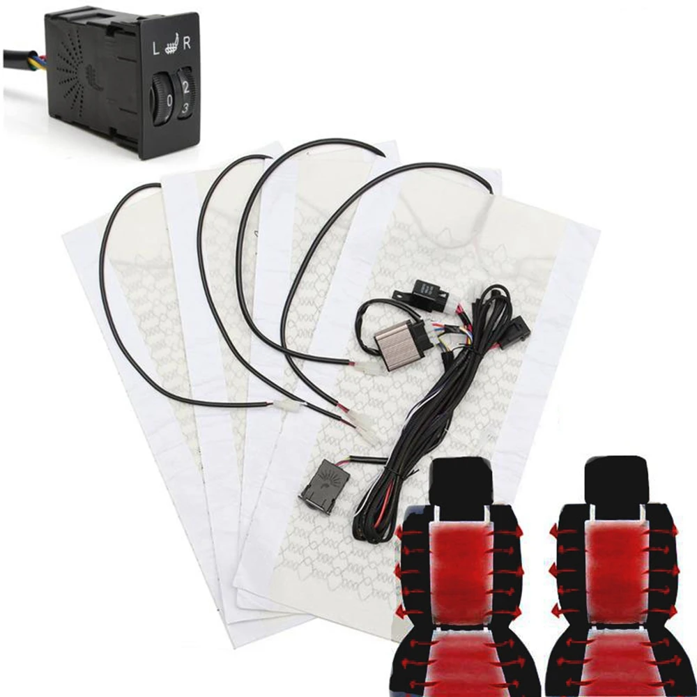 4Pcs 12V Universal Car Heated Seat Covers Pad Carbon Fiber Heated Auto
