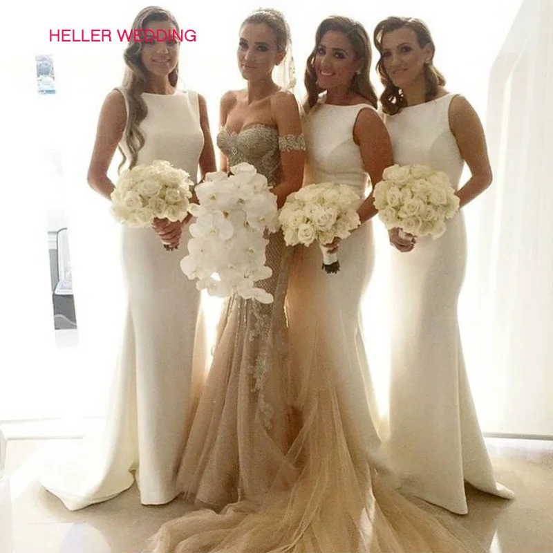 

Elegant Mermaid Bridesmaid Dresses Plus Size Scoop Neck Floor Length White Bridemaids Dresses For Wedding Abito Damigella Donna