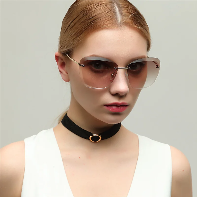 Frameless Full Lens Sunglasses Women Fashionable Transparent Glasses Round Classic Vintage 2019