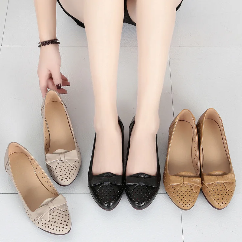 Confortable Véritable Respirant Appartements Printemps Cuir 2018 Nouveau En Doux Creux Rétro Beige Plates Femmes Brown Arc Mode noir light Chaussures IzISxwqC