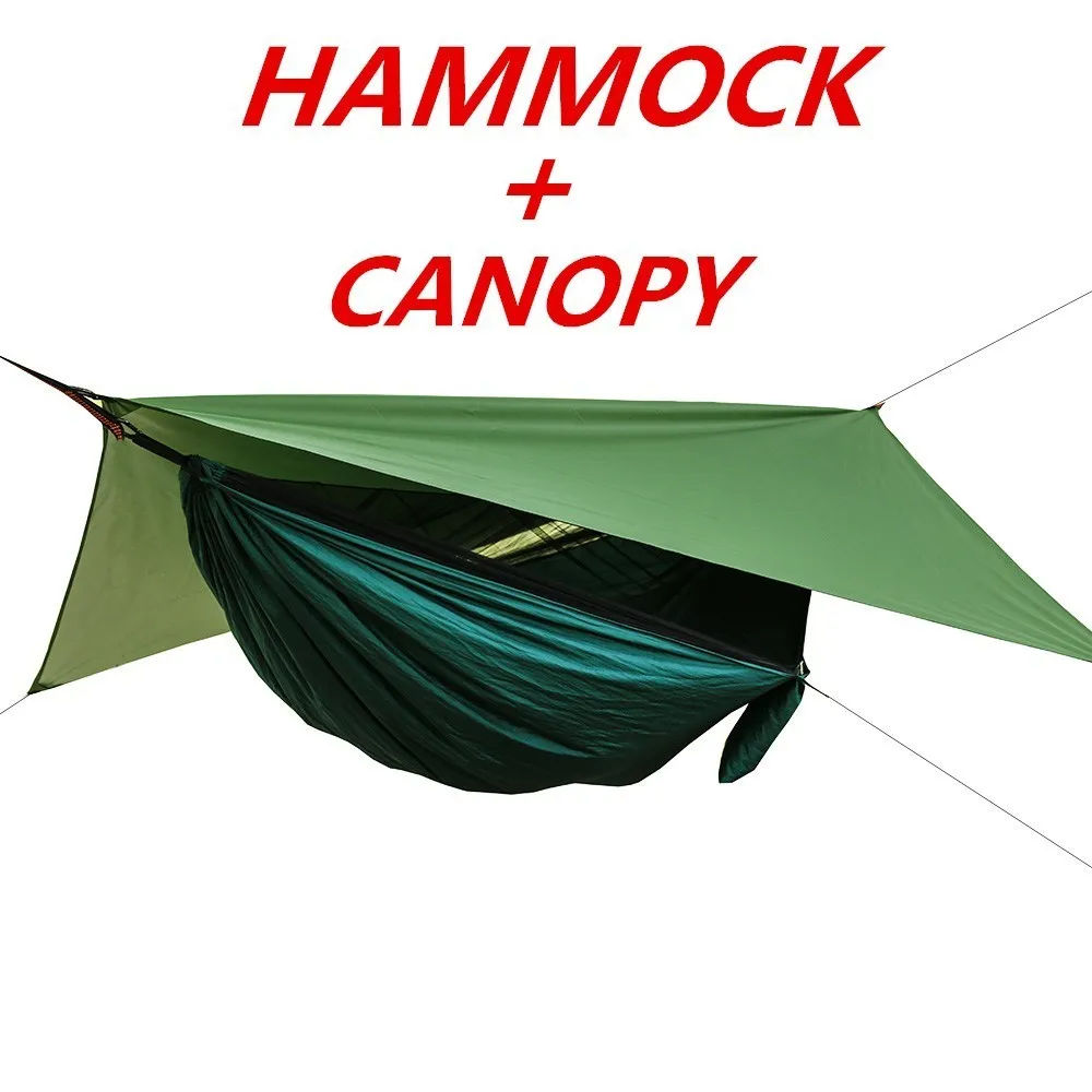 1 Set Of Netting Hammock+Canopy Tent For Outdoor Camping Portable Mosquito Free Rain Fly Tarp Parachute Swing Bed Waterproof