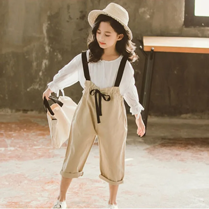 

Back To School Clothing Set For Girls Long Sleeve 2Pcs Children's Fall Casual Big Kids Clothes Sets Shirts And Pants Overalls