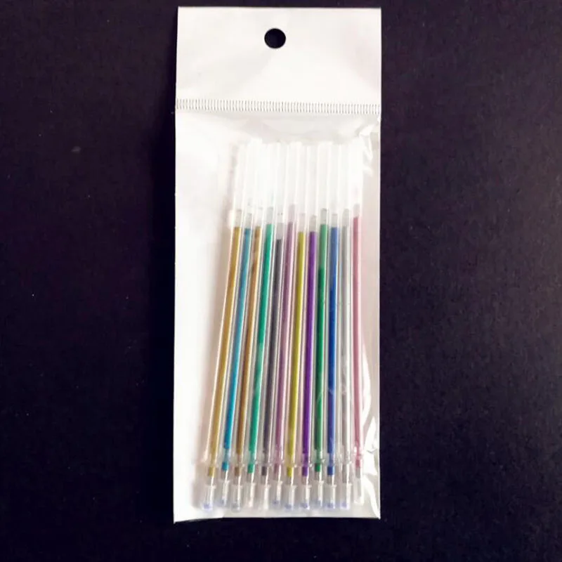 12pcs Color 12 шт цветная Заправка для гелевой ручки, набор блестящих разноцветных ручек для письма, стержень для ручки, школьные принадлежности, канцелярский инструмент - Цвет: 12pcs Color
