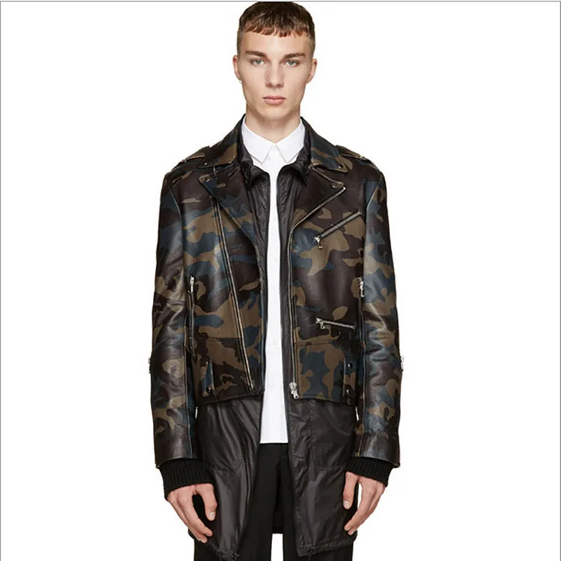 Camouflage REAL Man Leather Jacket Spring Autumn Men's New Chaqueta Cuero Hombre Genuine Leather 