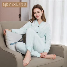 Зима Большие размеры женские Повседневное пижамные комплекты Для женщин Аромалампа, одежда для сна, костюм женское с v-образным вырезом кардиган, жакет с воротником+ брюки