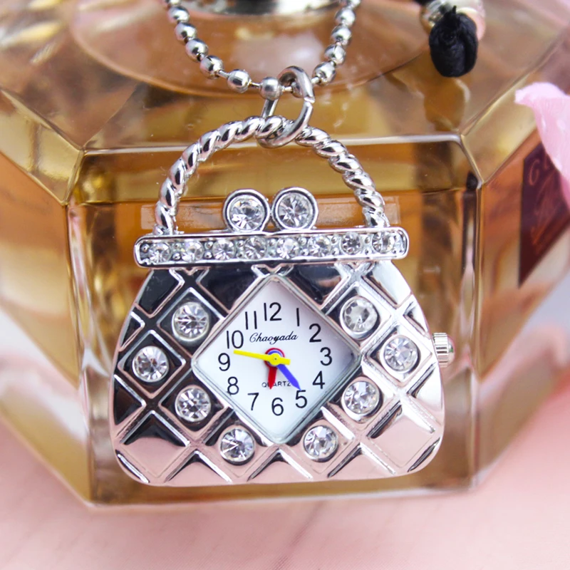 2018 cyd nuove Borse di forma con il diamante del quarzo delle signore della vigilanza di tasca delle donne delle ragazze di cristallo di lusso catene chiave di modo fob della vigilanza