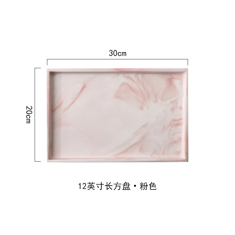 12 Inch rectangle Акриловая керамическая Ювелирная тарелка для пиццы Серый Розовый индивидуальный мраморный дизайн фарфоровая прикроватная Подставка для хранения ювелирных изделий - Цвет: 12 Inch rectangle