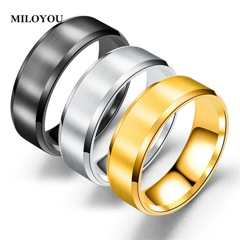 

MILOYOU Simple Fashion Rings For Men 8MM Gold Silver Black Color Stainless Steel Plain Rings Male Party Banquet Jewelry ML217
