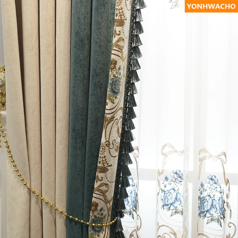 Занавески на заказ роскошные европейские плотные шенилловые высокого класса вилла современная французская ткань затемненные занавески Тюль балдахин драпировка B148