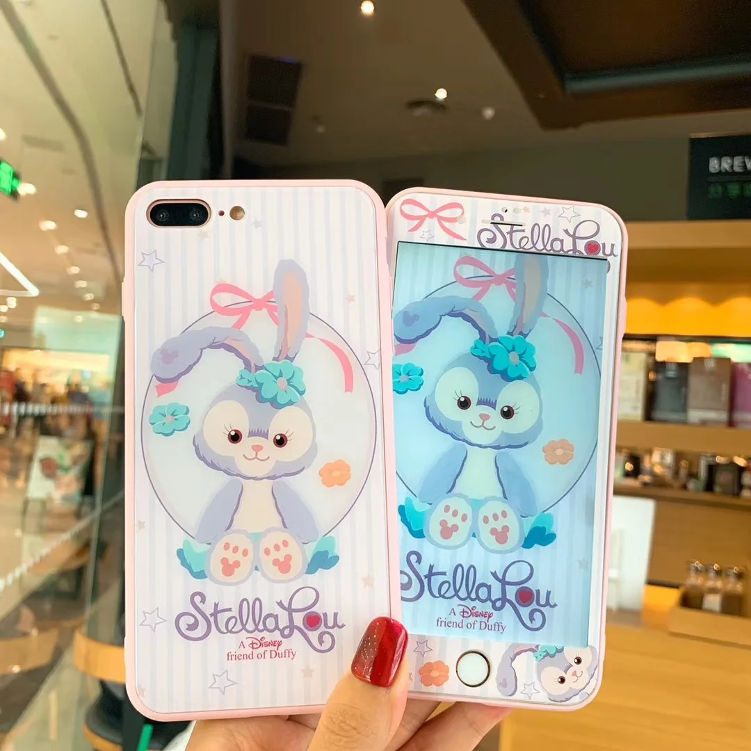 

Duffy Bear Unicorn Pattern Glass Hard Phone Case+Screen Protector for iPhone 6 6S 7 8 Plus X XR XS Max Tempered Glass Film