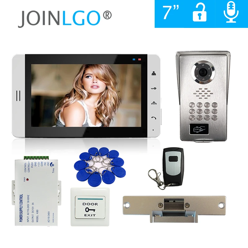 Grenseure FREE SHIP 7\ Touch LCD Screen Monitor Video Door Phone Intercom RFID Keypad Unlock Doorbell Camera Strike Door Lock