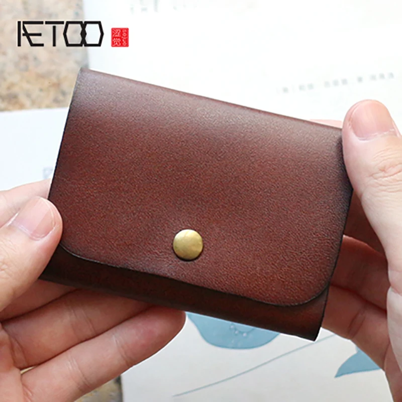 

AETOO Head cowhide small Kabao tanning leather art retro card bag mini coin wallet