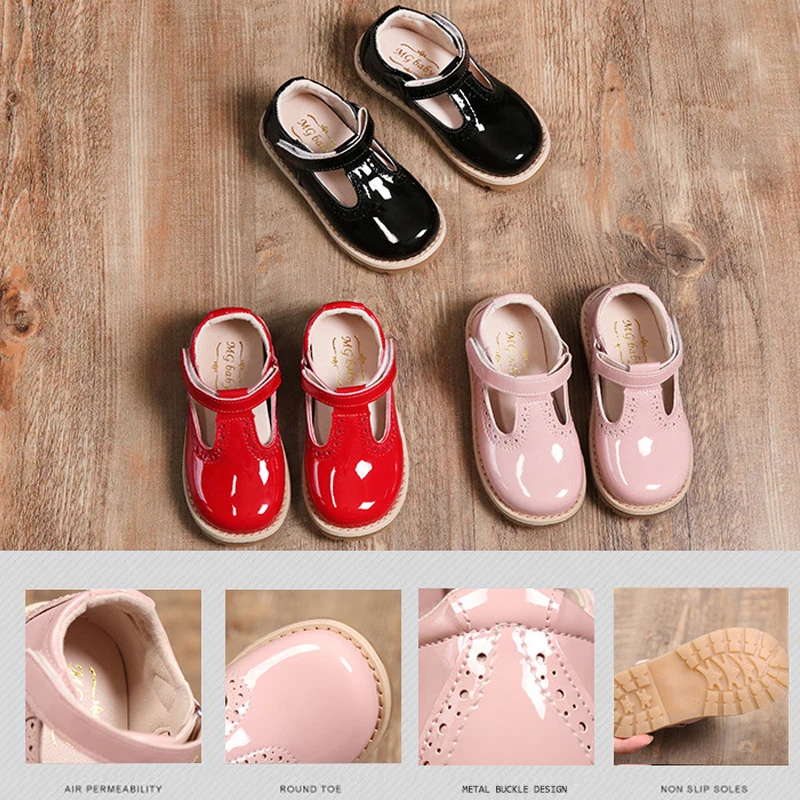 Детская обувь; школьная обувь принцессы для девочек; цвет красный, розовый, черный; Детские кожаные вечерние туфли на плоской подошве; обувь для маленьких девочек; Детские повседневные кроссовки