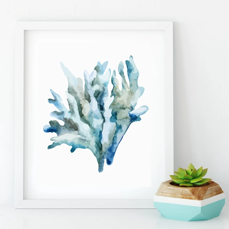 Corals Art Prints Wall Pictures Home Decor, Watercolor Cora Prints Wall Art Hanging Bathroom Canvas Prints Nautical Decoration