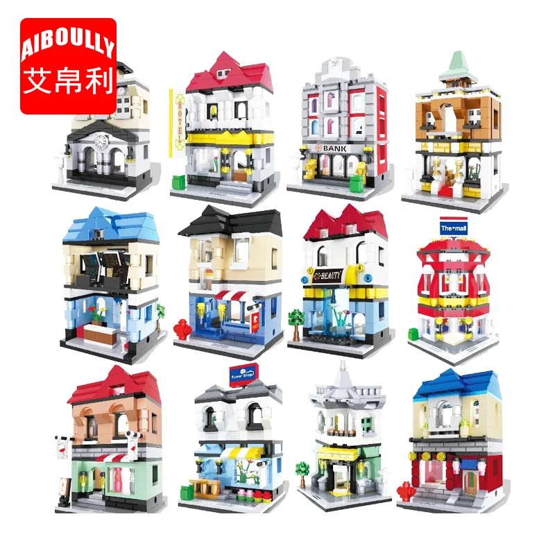 

AIBOULL 6416 City Series Mini Street Model Store Shop Bank Hotel Bar Opera House Restaurant Building Block Toys For Children