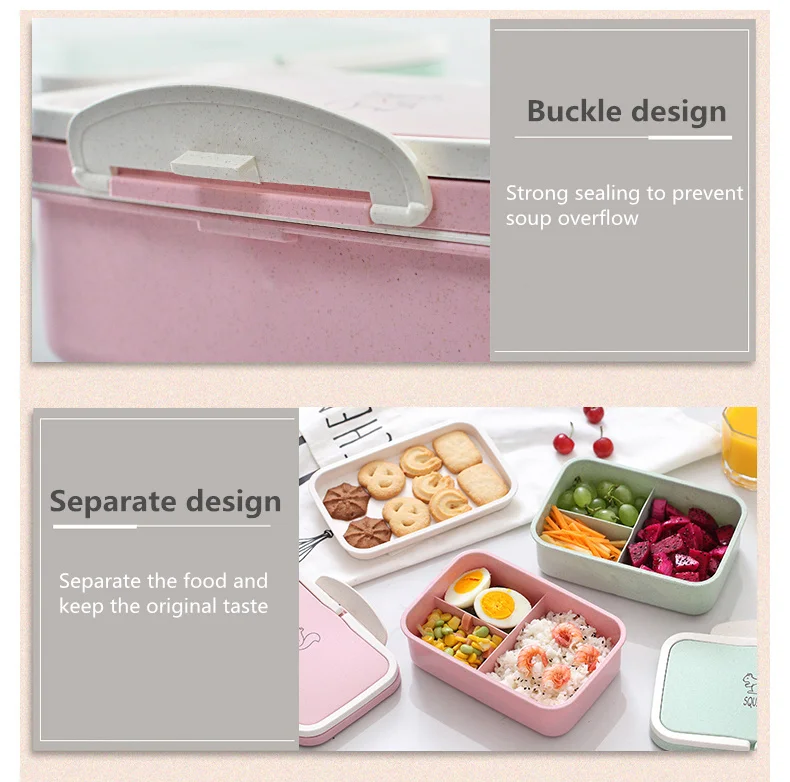 Baispo Microwavable Lunch box Wheat straw Cartoon bento box Portable Eco-friendly Food Container Lunchbox For kids School Picnic