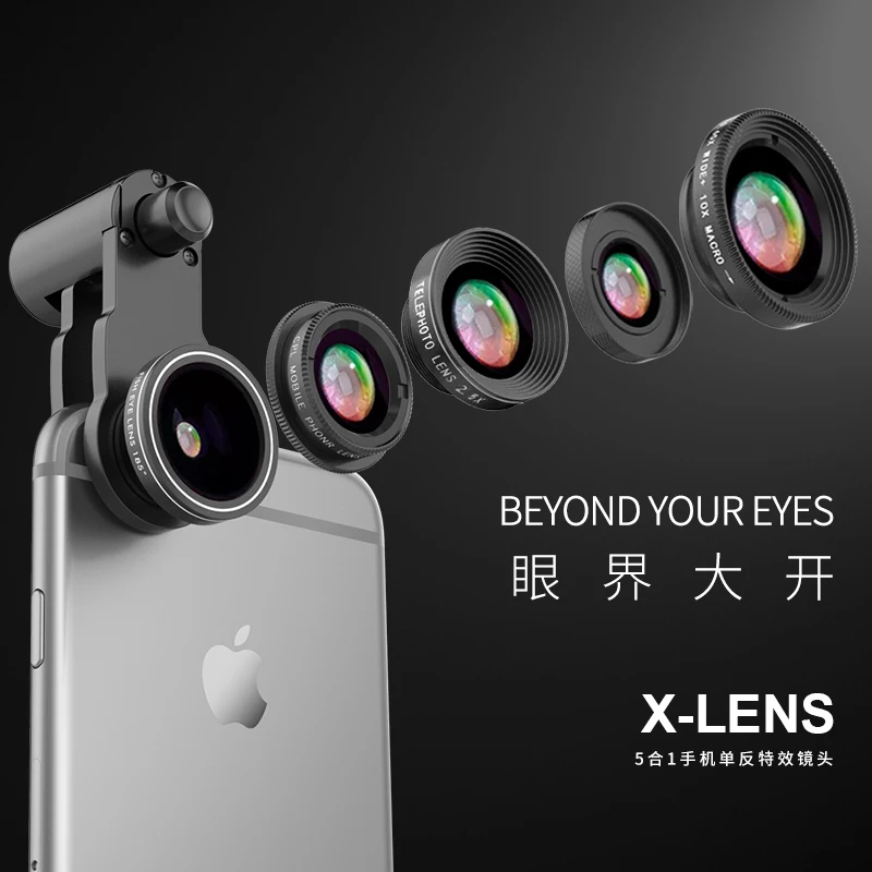 Fisheye Lens 5 in 1 mobile phone lenses fish eye +wide angle +macro camera lens for iphone 7 6s