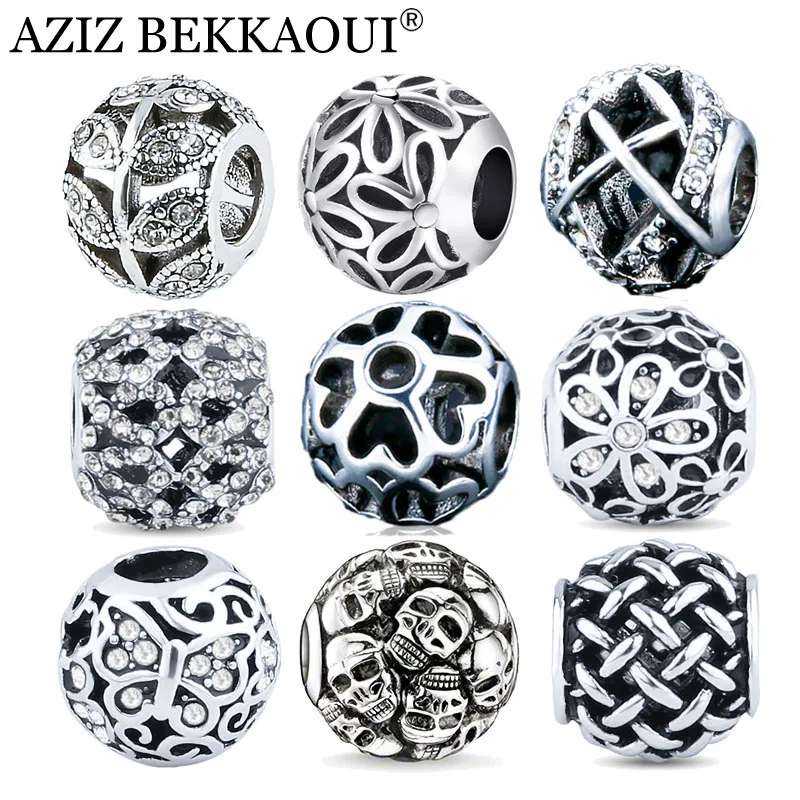 

Vintage Silver Basic Beads Fit DIY Bracelet Black Men Jewelry Cut-out Heart Shape Charm Crystal Diy Beads For Jewelry Making