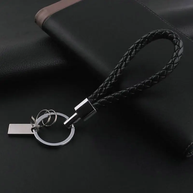 New Fashion Men Black Leather Strap Key Chain Ring Key Fob Car Keyring