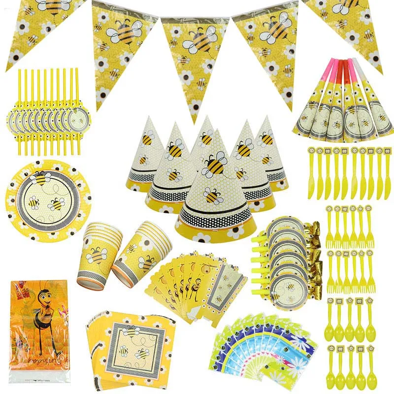 Бабочка пчела тема для счастливого дня рождения пластины салфетки баннер конфеты коробка одноразовая посуда набор детский душ вечерние принадлежности для декора