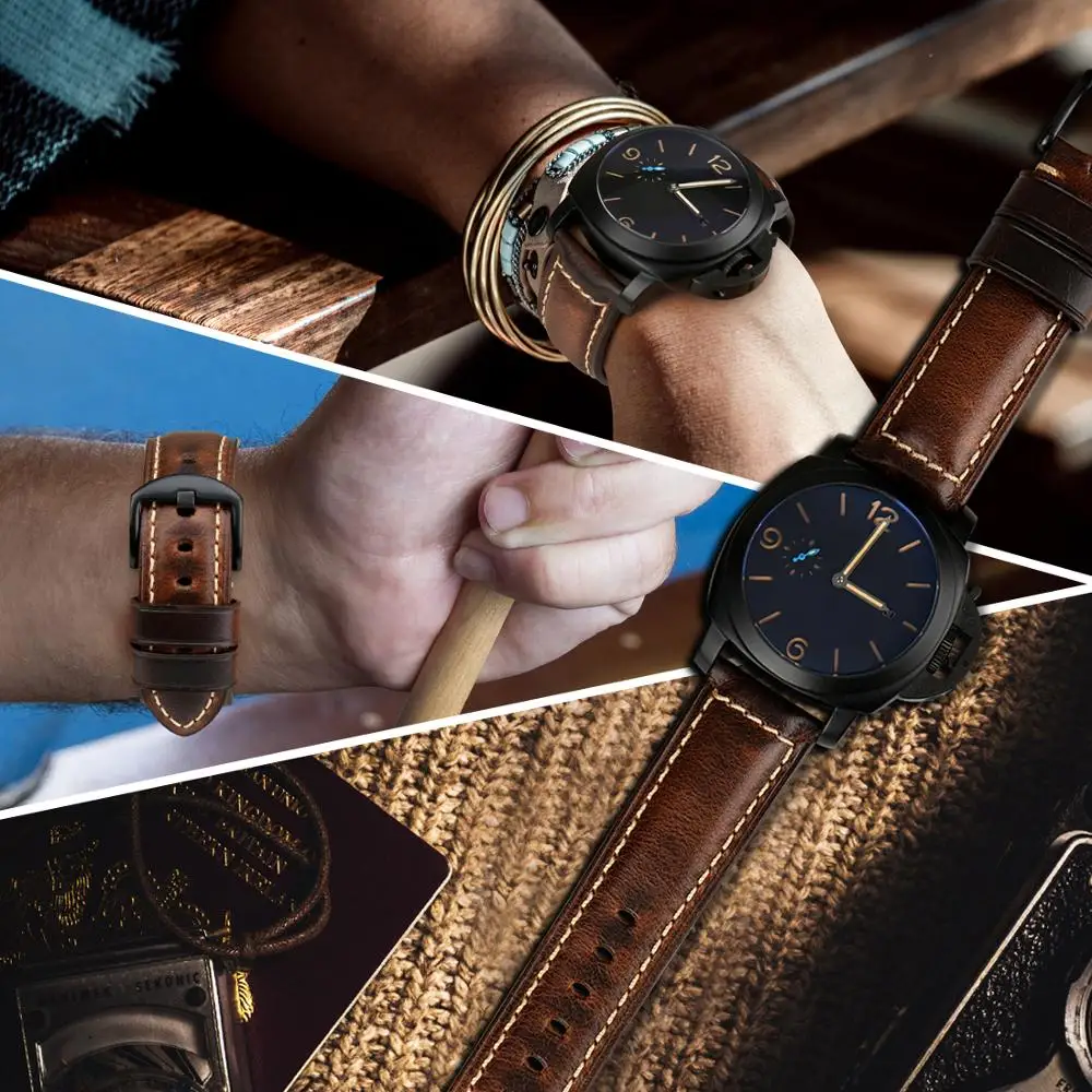 Price MAIKES Watch accessories watchbands 18mm 26mm brown vintage oil wax leather watch band for samsung gear s3 Fossil watch strap